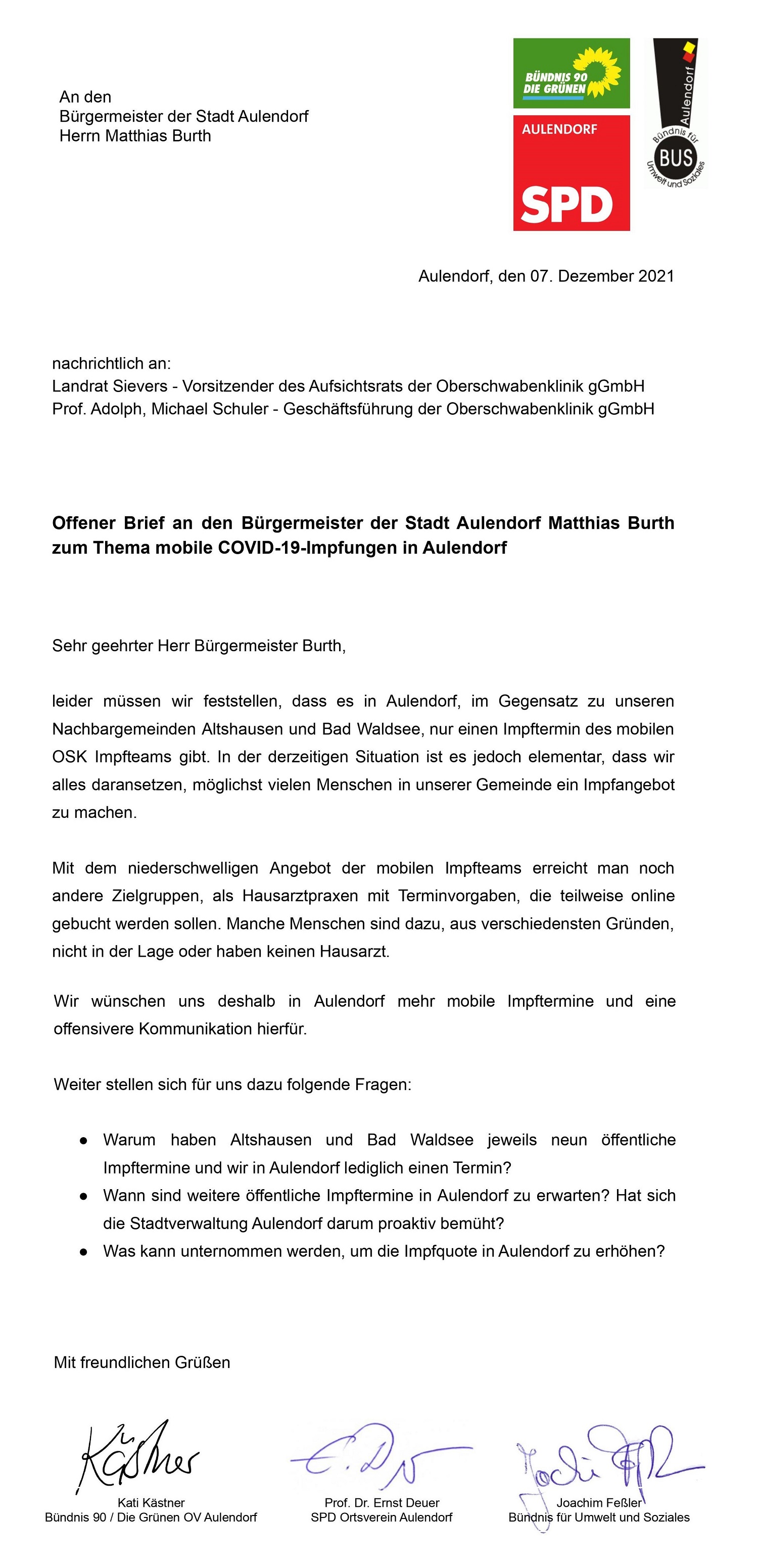 2021 12 07 Offener Brief an BM Burth wenig Impftermine Aulendorf web